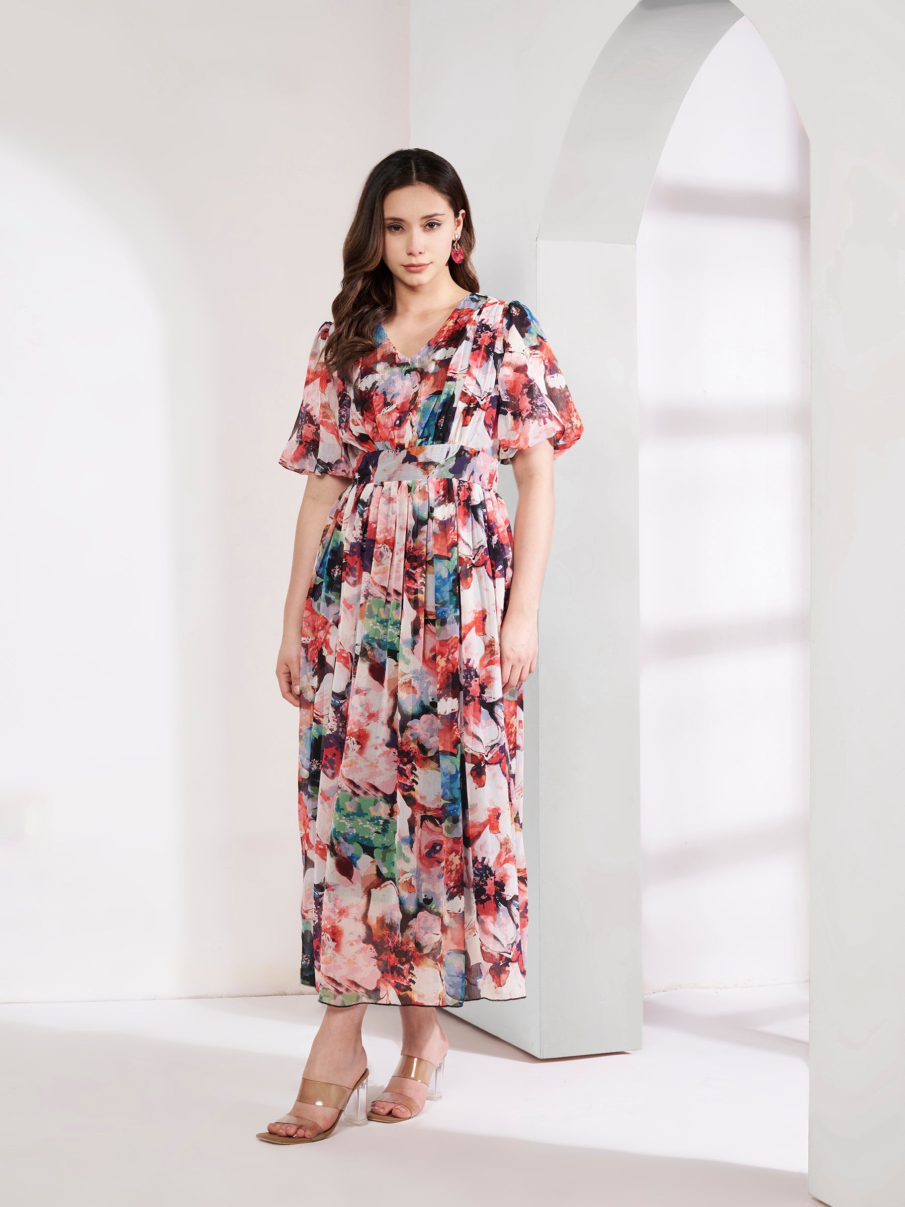 Printed Floral Midi Dress