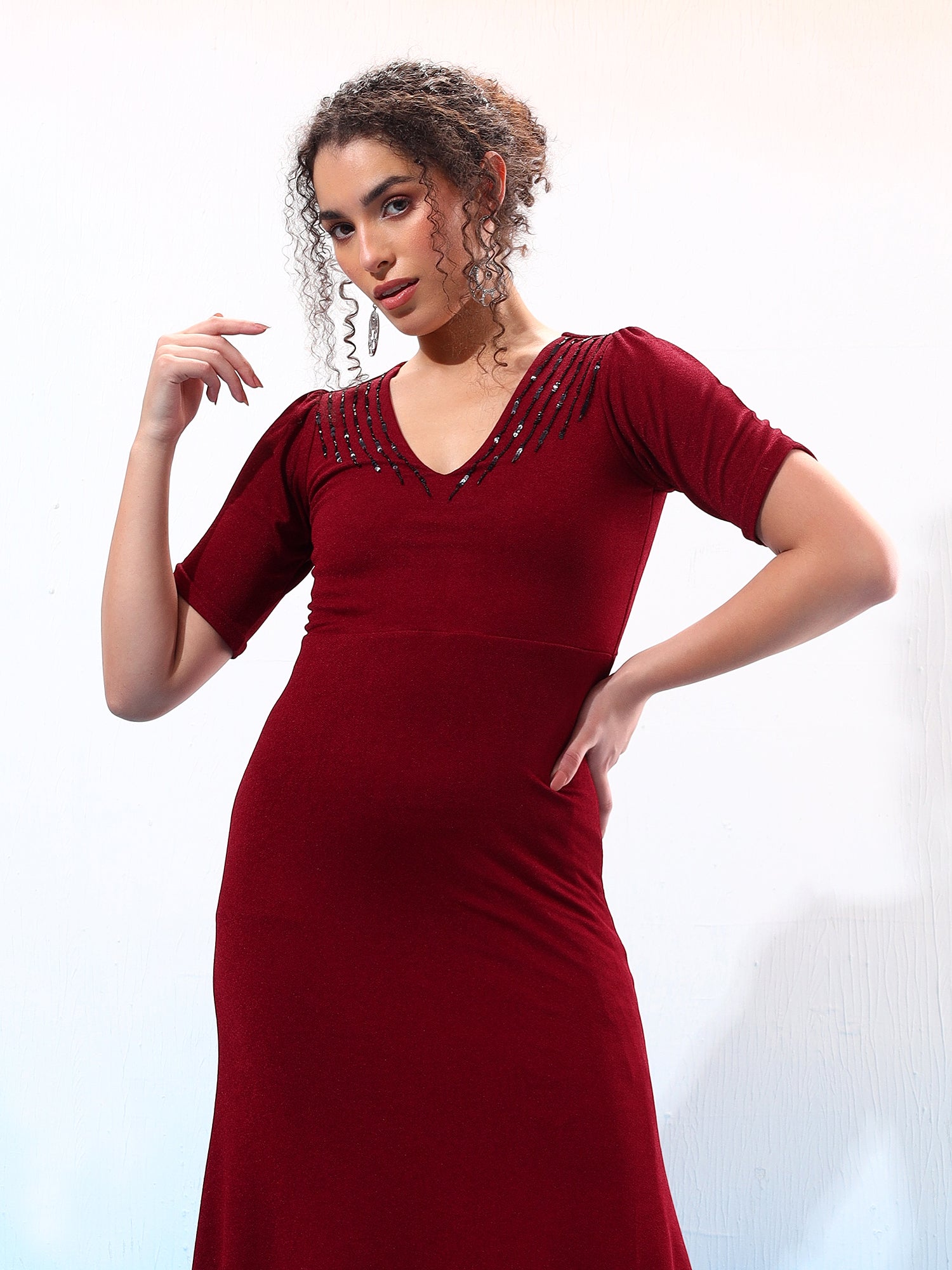 Embellished Red Sheath Dress