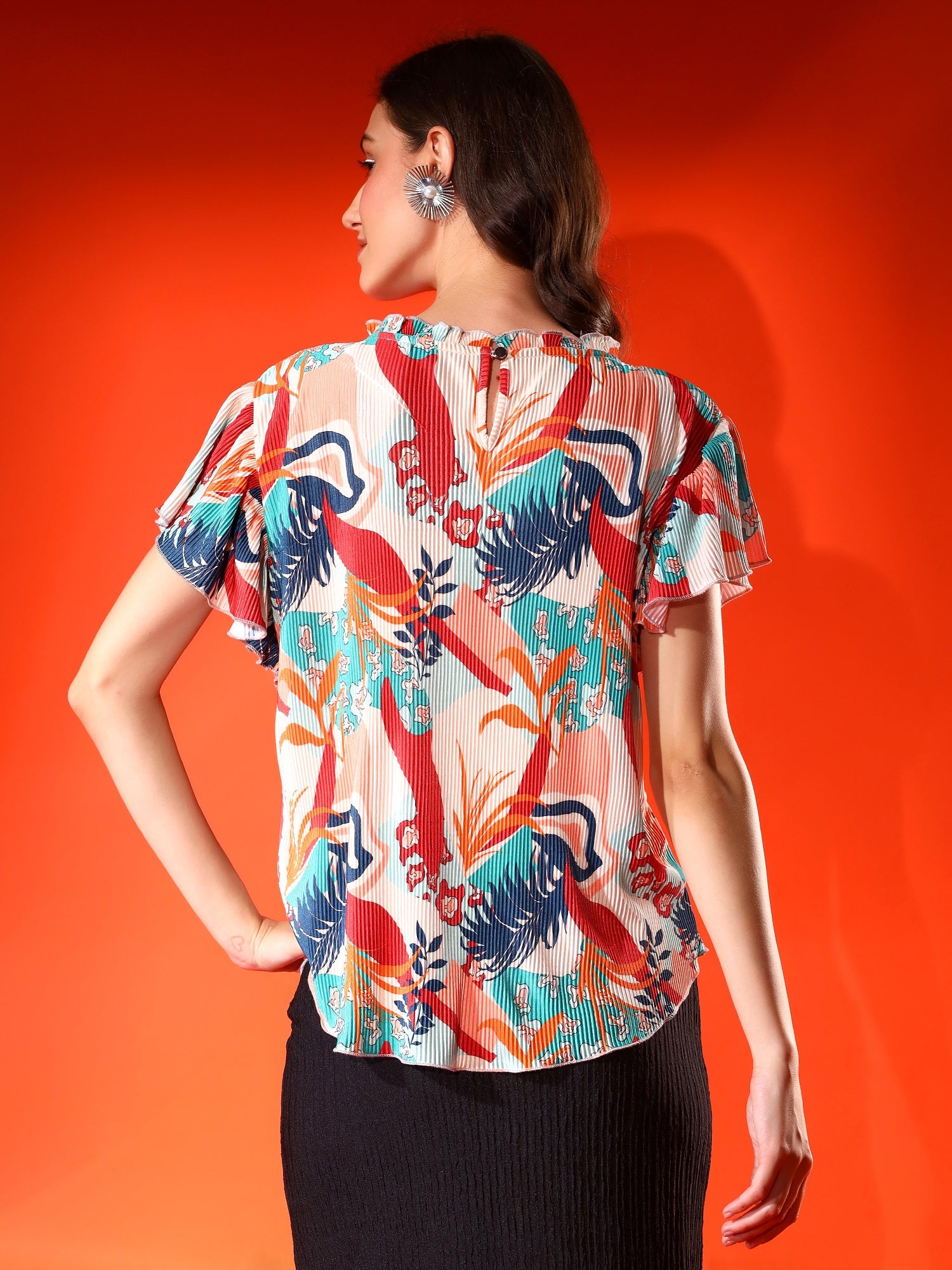 Printed Flower Pleated Top