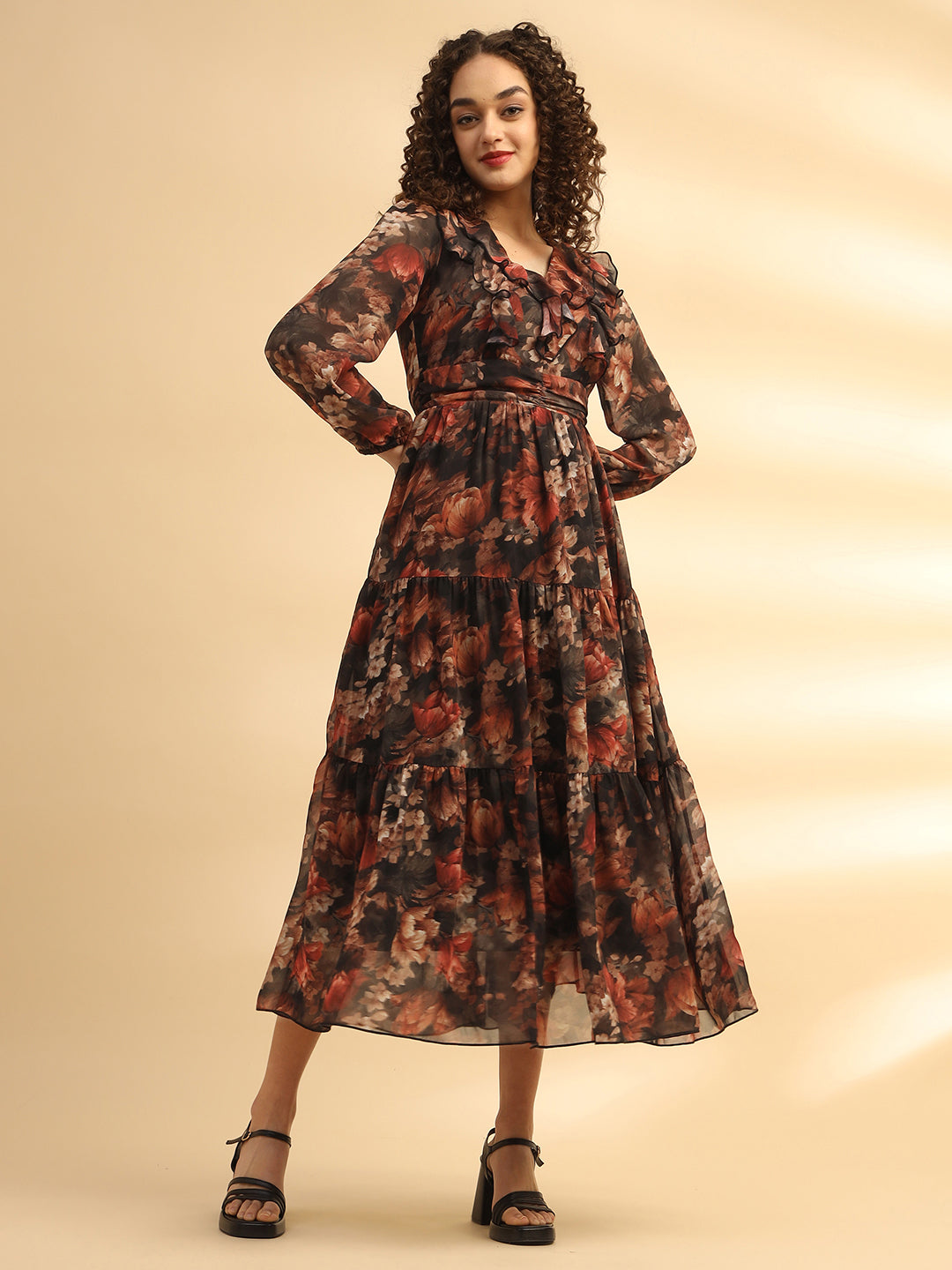 Floral Printed Flared Midi Dress