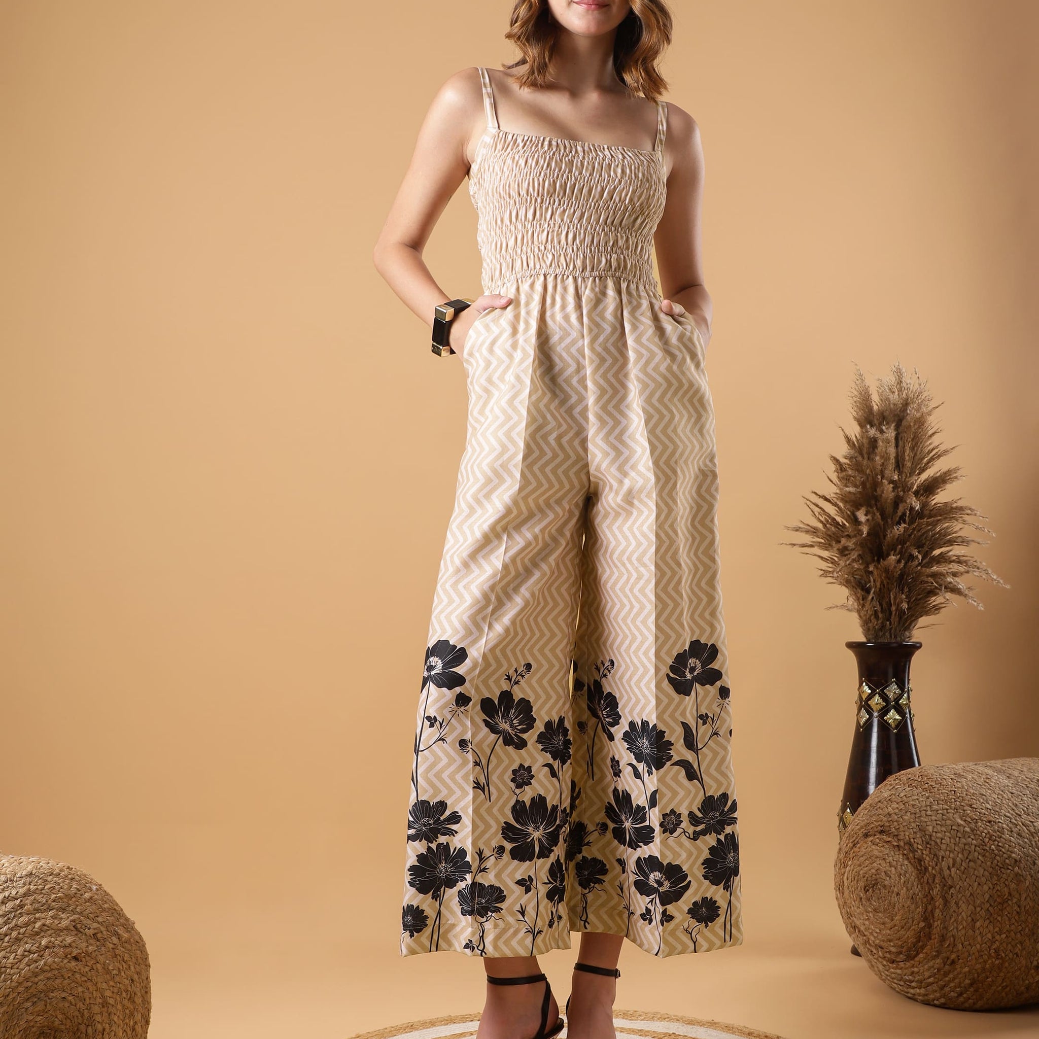 Smocked Strappy Jump suit