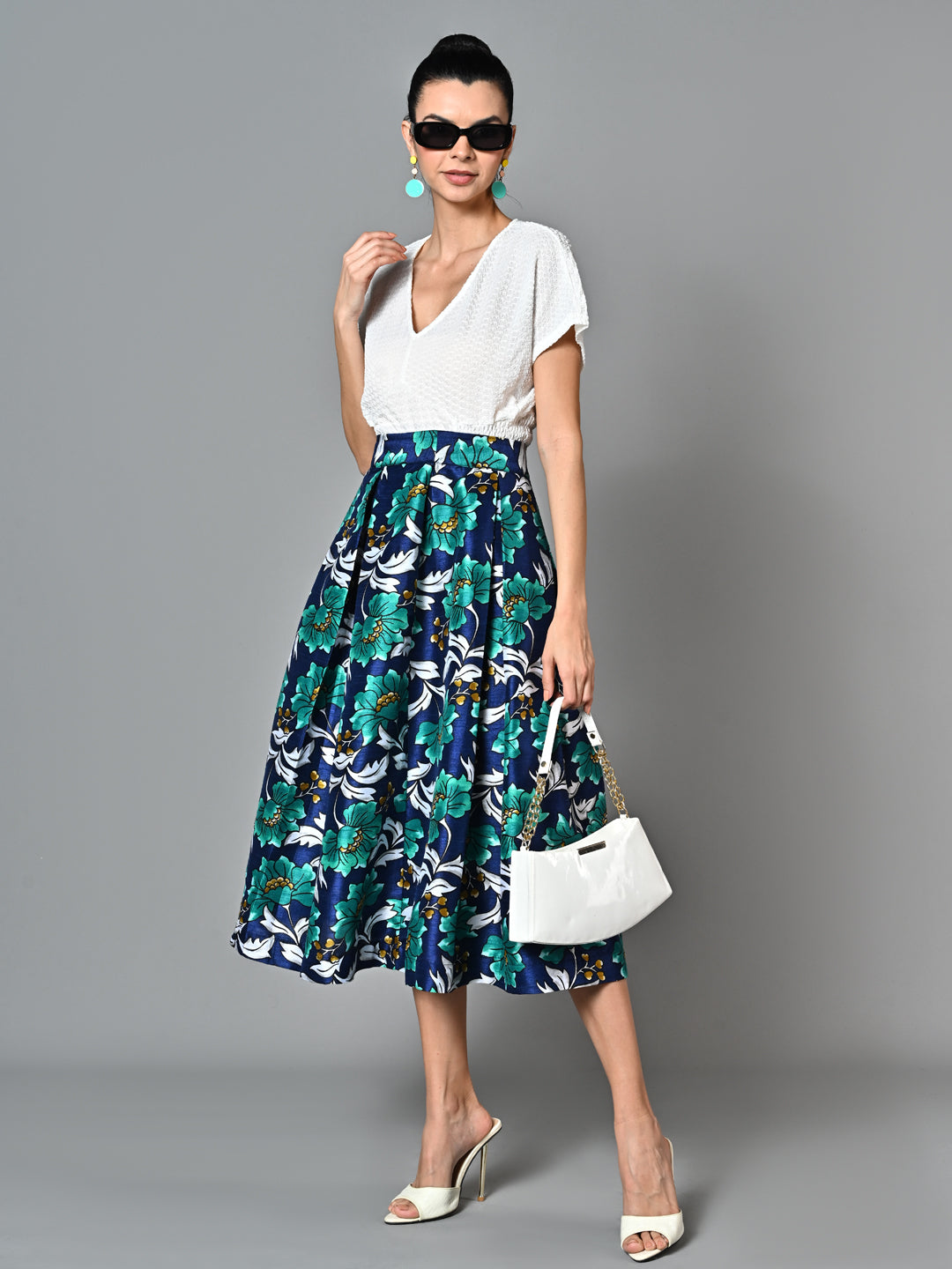 Stylish Pleated Printed Skirt