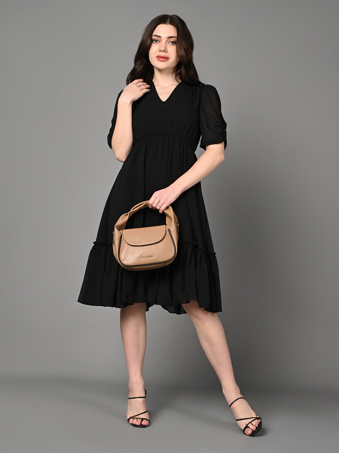 Classy Black Flared Ruffled Dress
