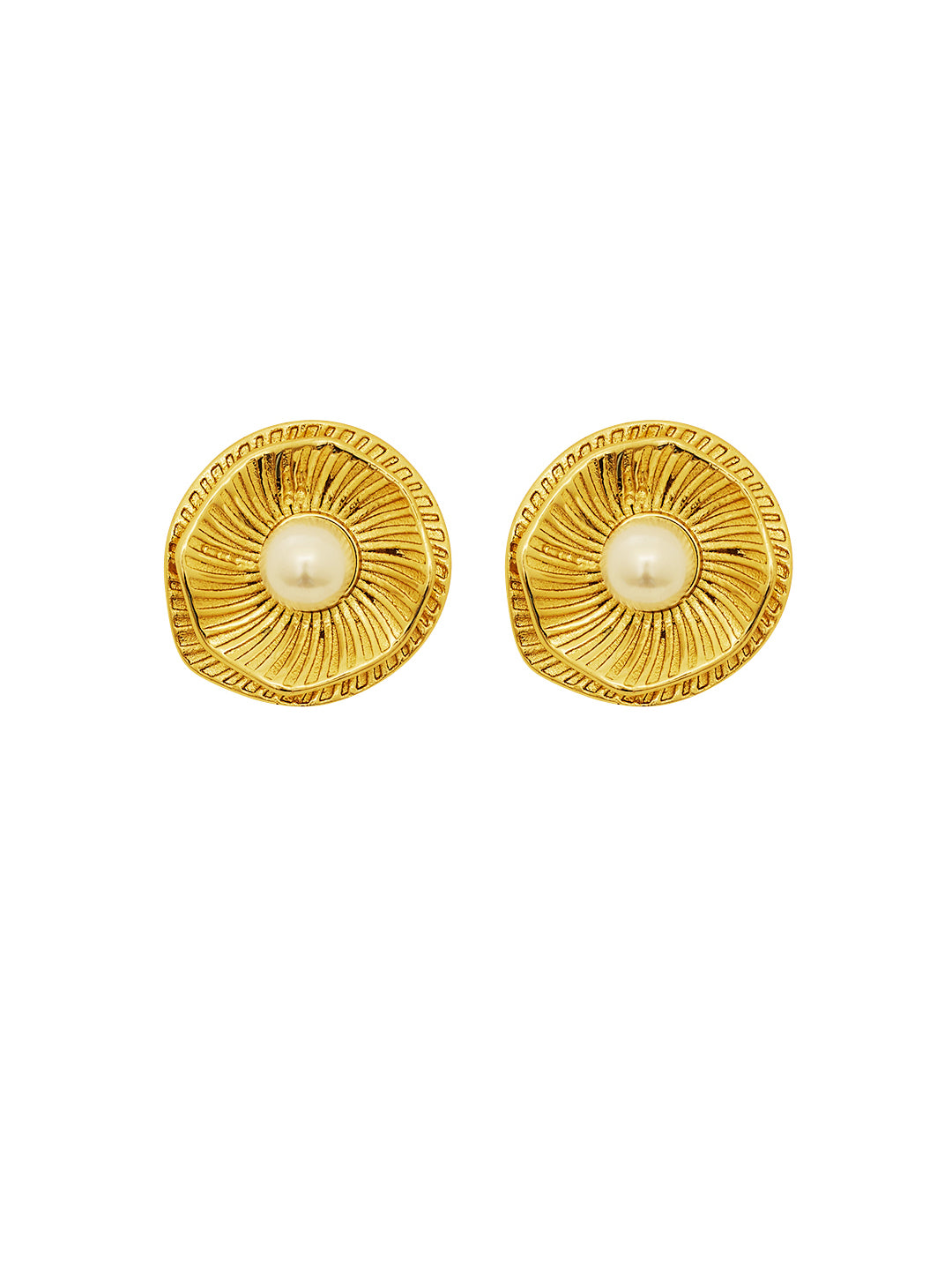 Women Gold Plated Pearls Ear Studs Earrings