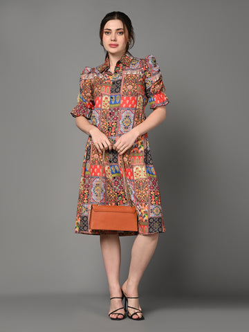 Stylish Printed Flared A - Line Dress