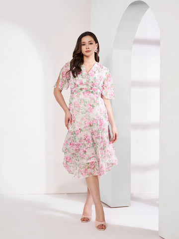 Stylish Pink Floral Layered Dress