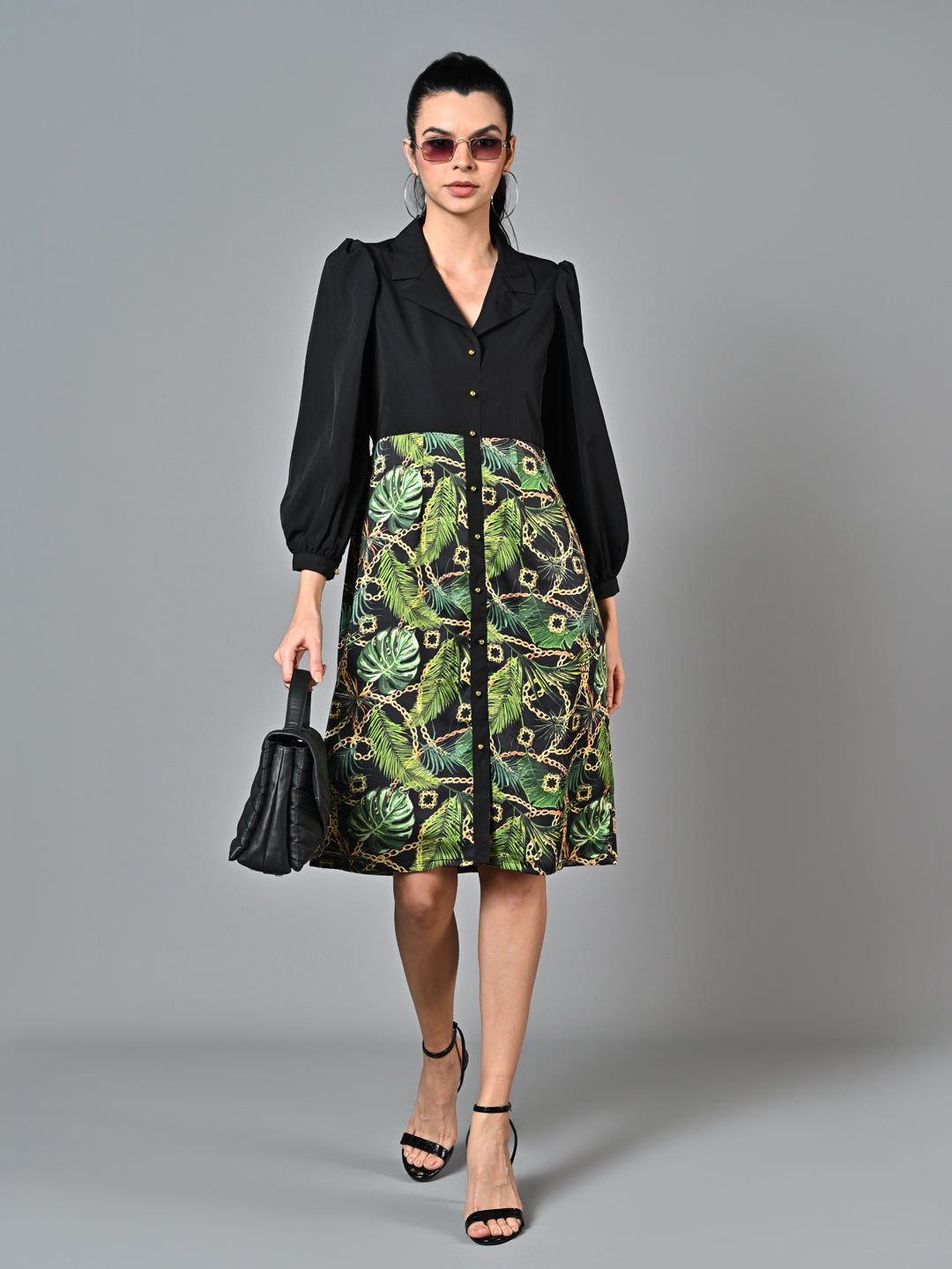 Stylish Printed Flared Shirt Dress