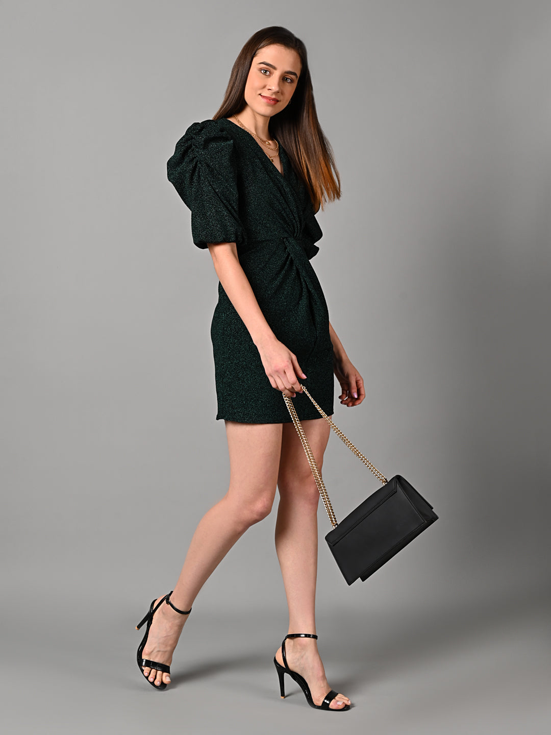 Embellished Black Ruched  Dress