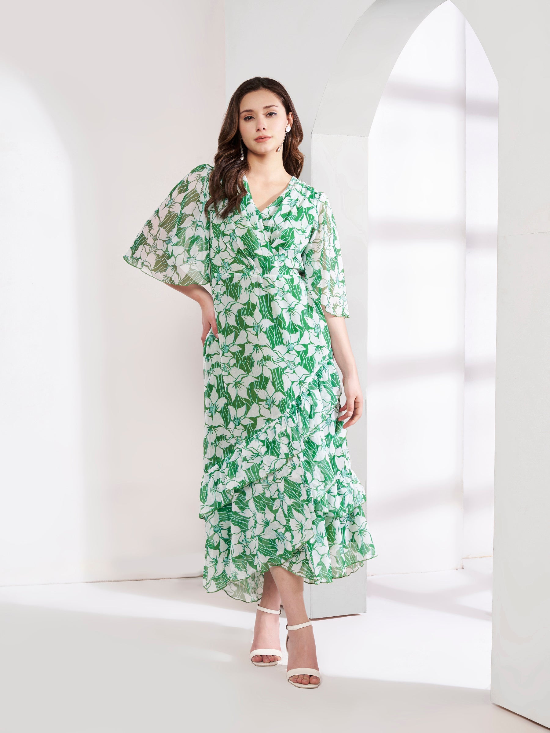 Printed Floral Green Dress