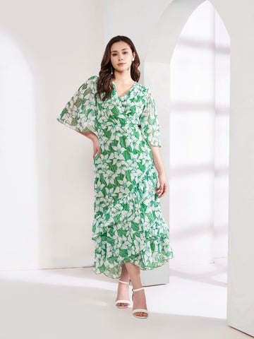 Printed Floral Green Dress