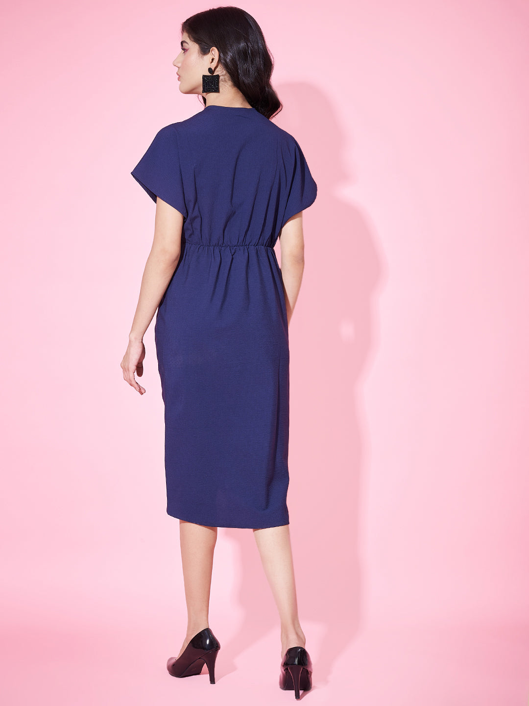Classy Blue Pleated Midi Dress