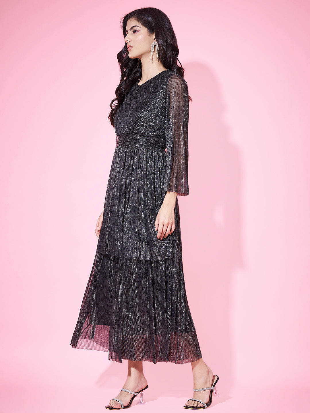 Embellished Black Layered Dress