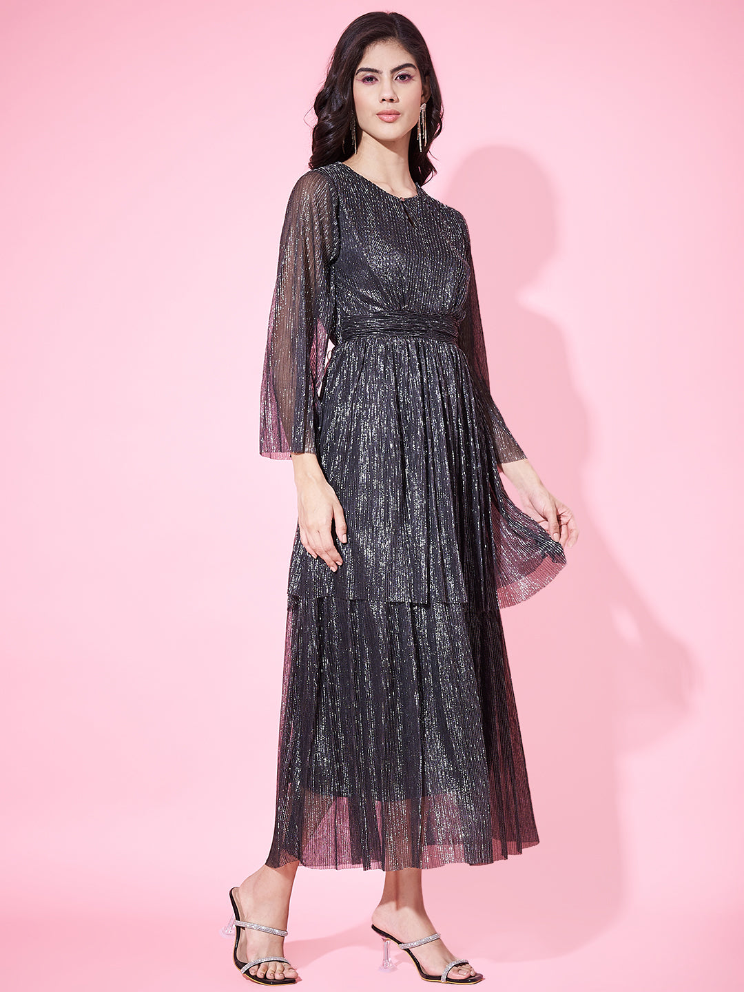 Embellished Black Layered Dress