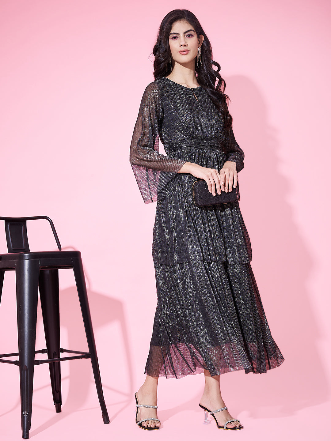 Embellished Black Layered Dress