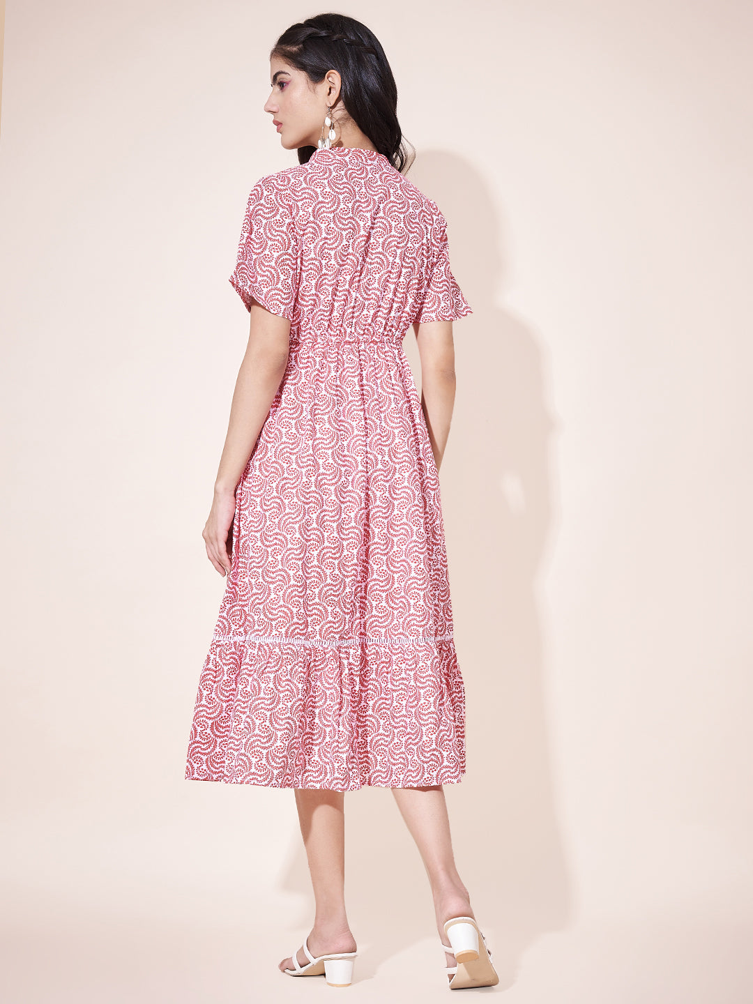 Fancy Pink Printed Ruffled Dress