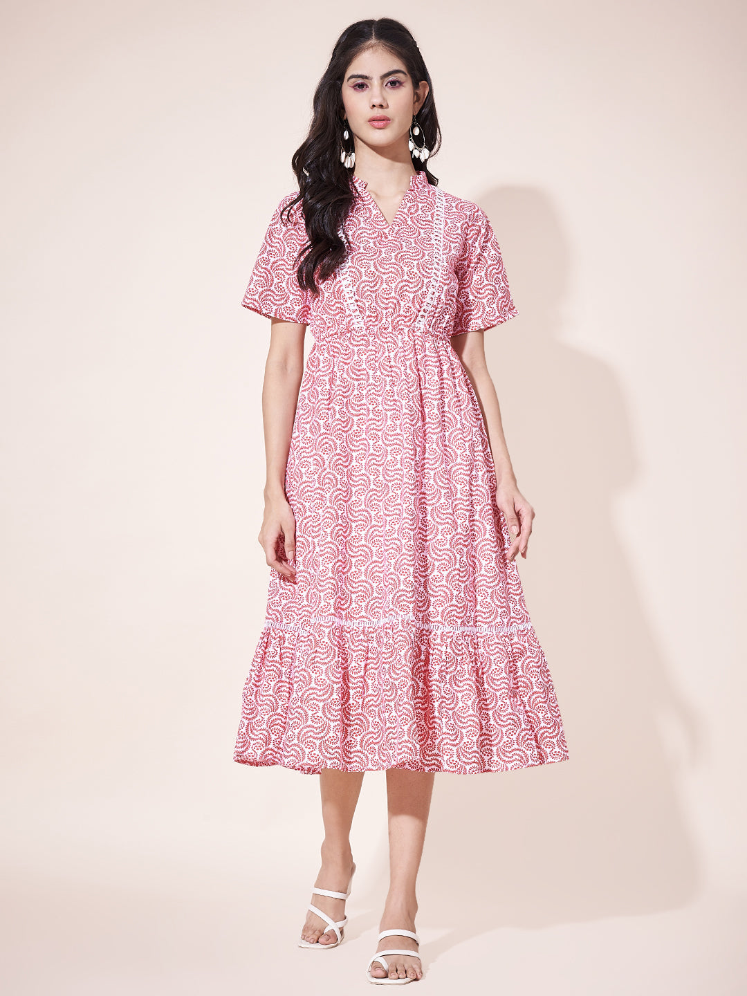 Fancy Pink Printed Ruffled Dress