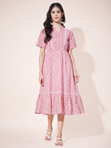Fancy Pink Printed Ruffled Dress