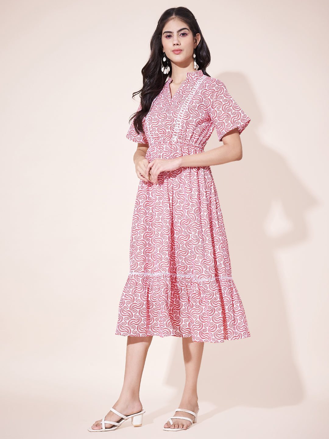 Fancy Pink Printed Ruffled Dress