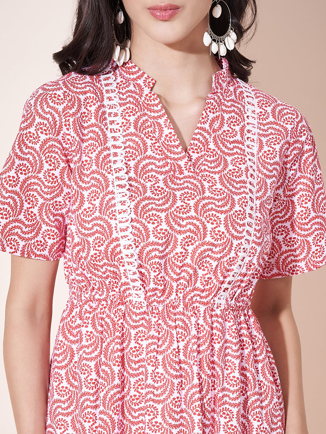 Fancy Pink Printed Ruffled Dress