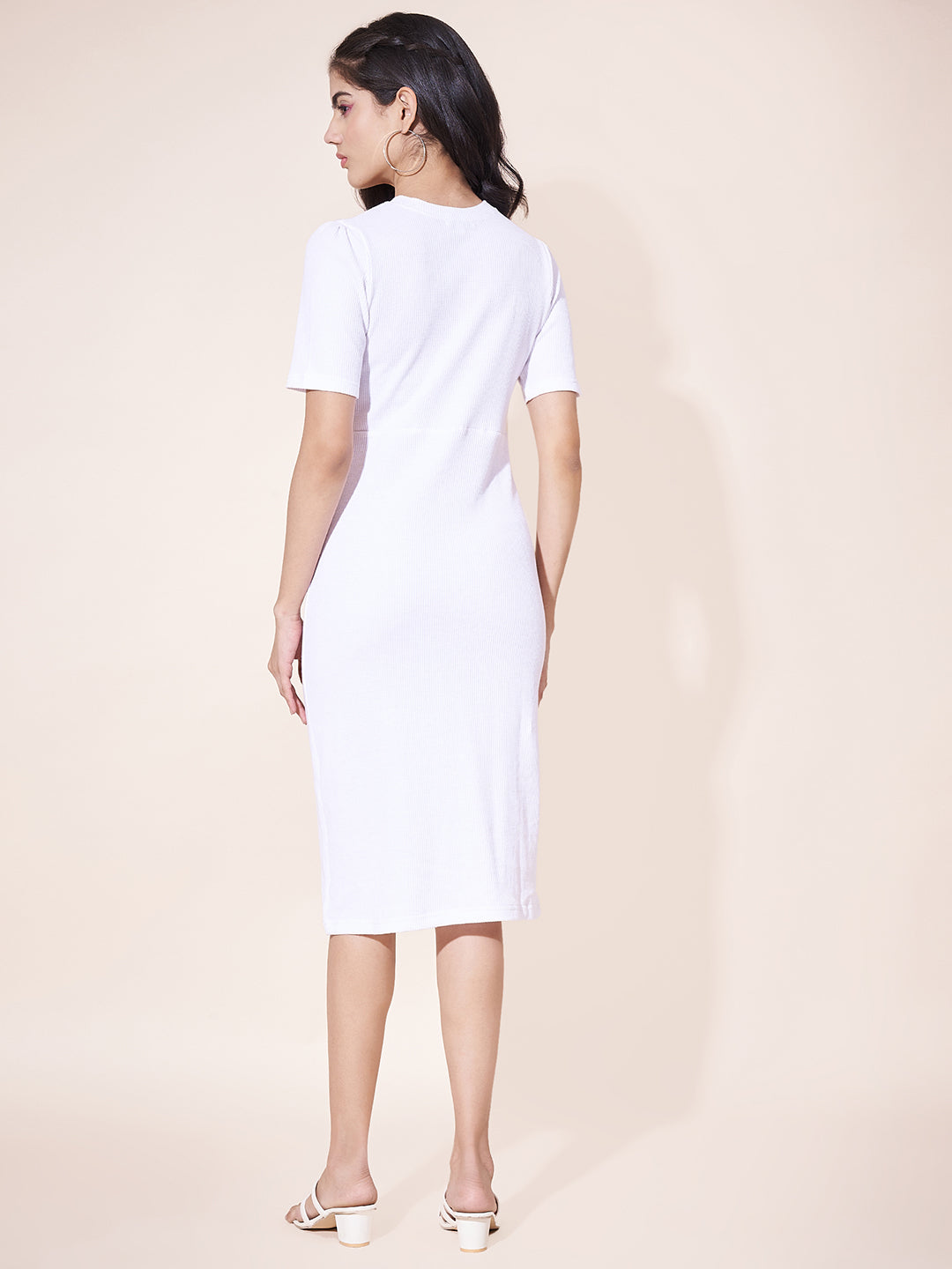 Stylish White Fitted A-Line Dress
