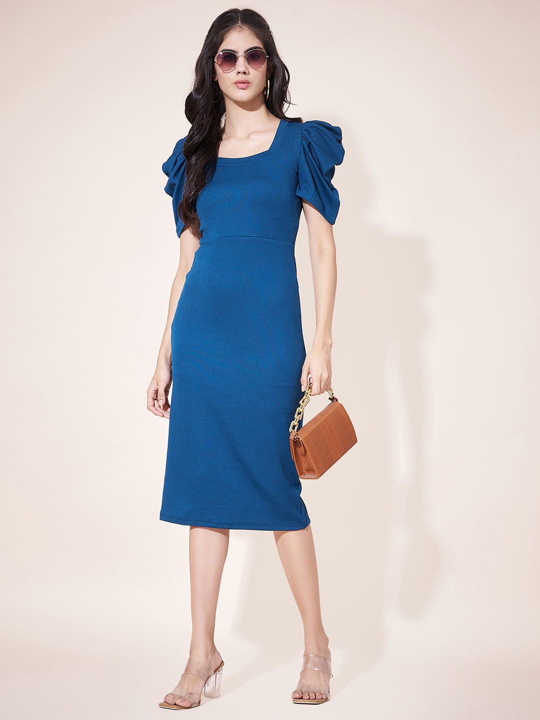 Classy Blue Fitted Sheath Dress