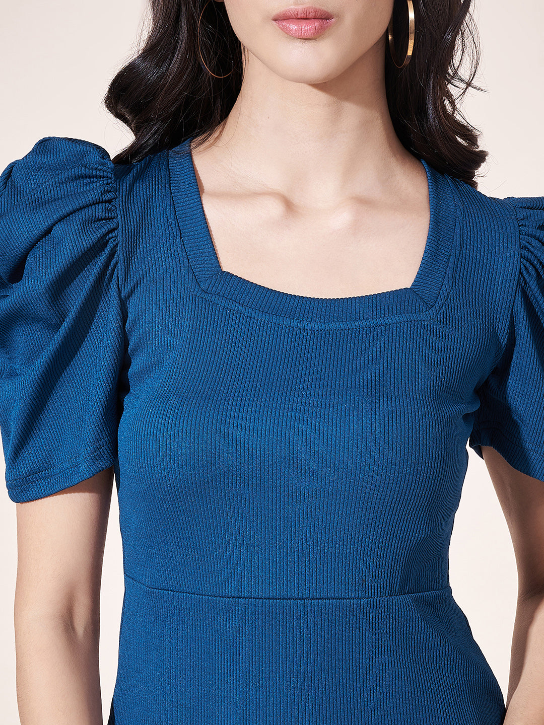 Classy Blue Fitted Sheath Dress