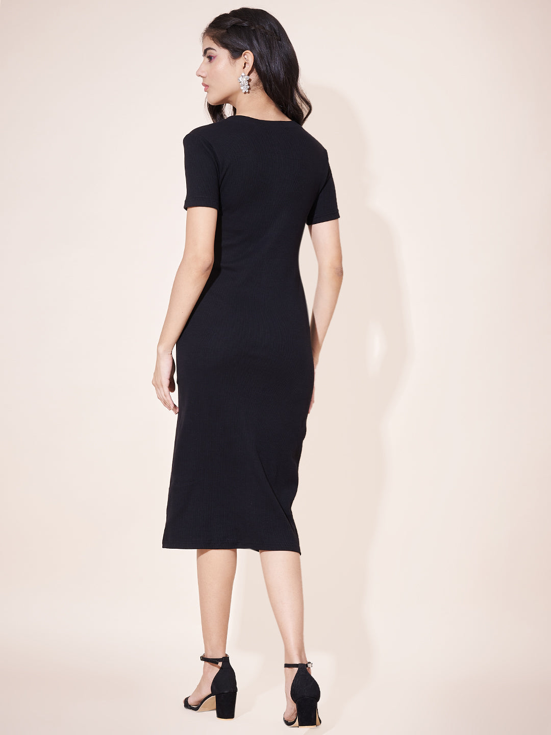 Stylish Black Fitted Sheath Dress