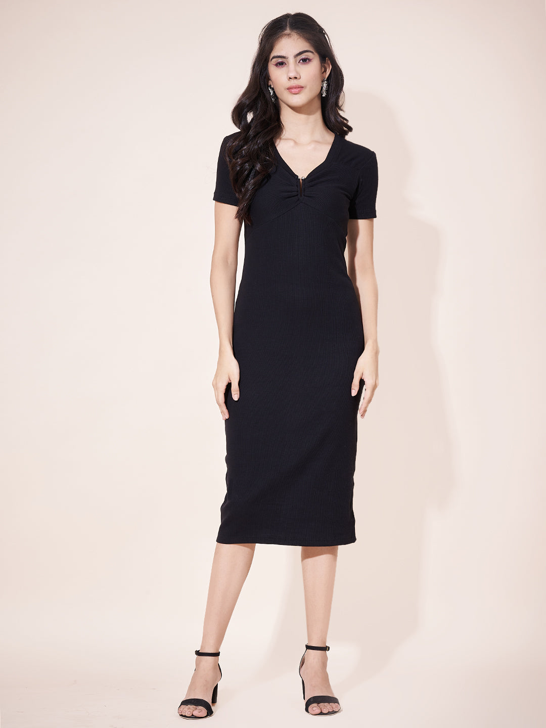 Stylish Black Fitted Sheath Dress