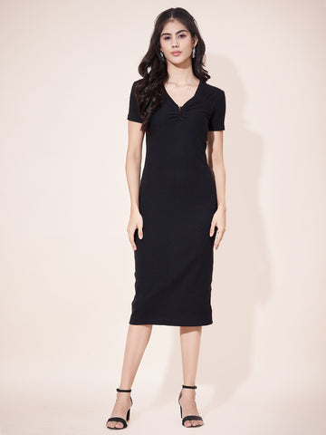 Stylish Black Fitted Sheath Dress