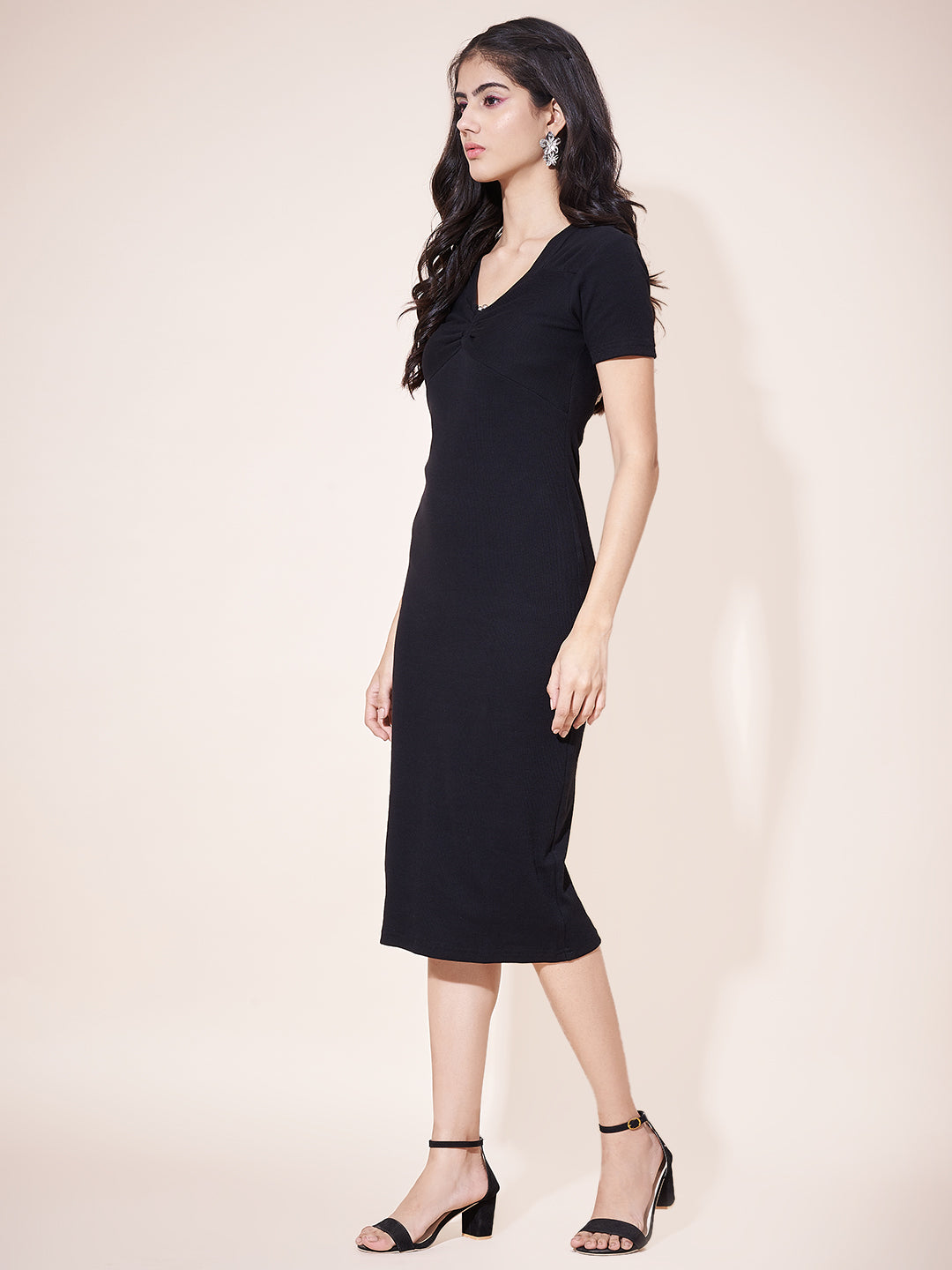 Stylish Black Fitted Sheath Dress
