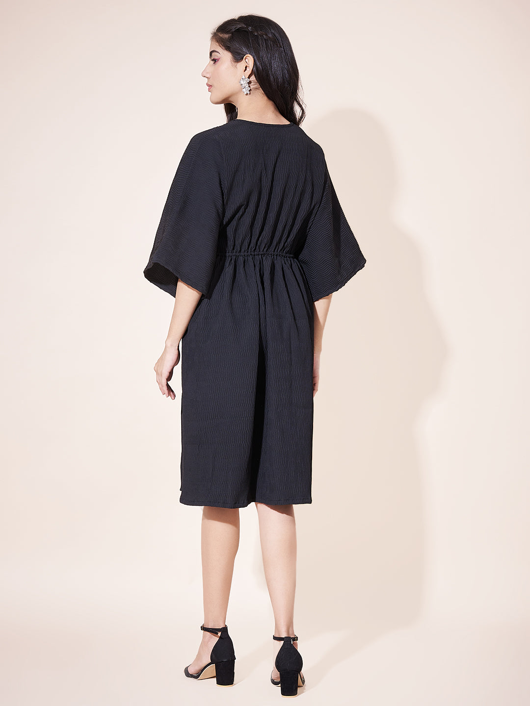 Classy Black Pleated Flared Dress