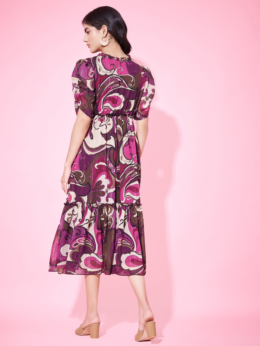 Stylish Printed Pleated Flared Dress
