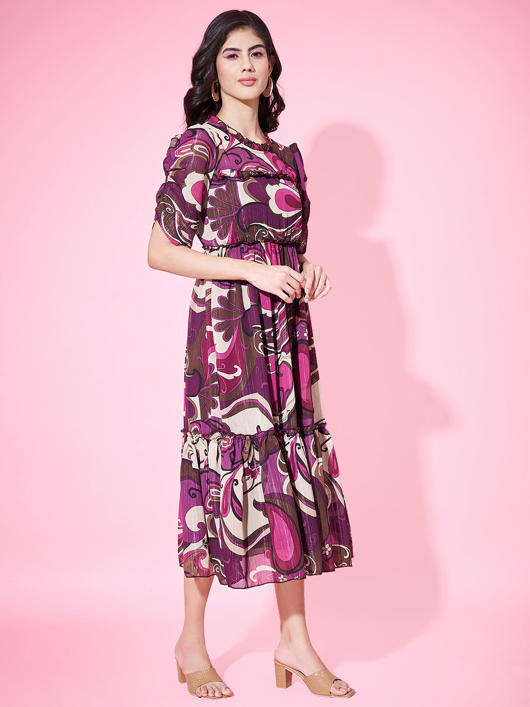 Stylish Printed Pleated Flared Dress