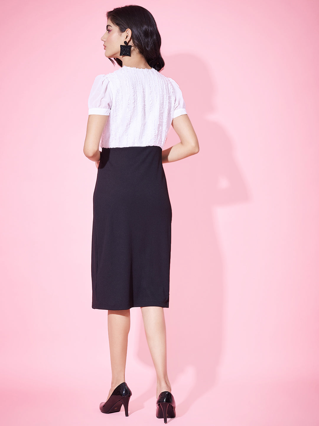 Classy Black & White Fitted A- Line Dress