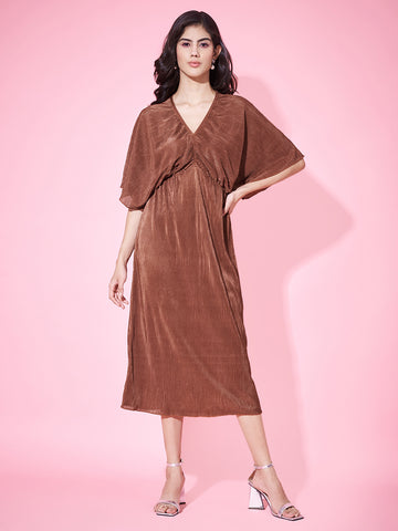 Fancy Brown Pleated Flared Dress