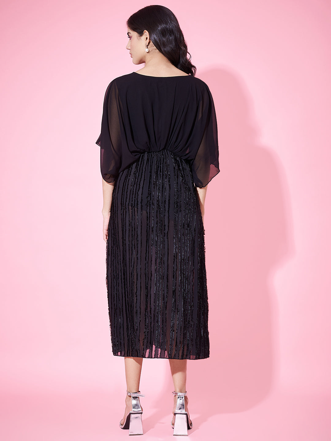 Embellished Black flared Midi Dress