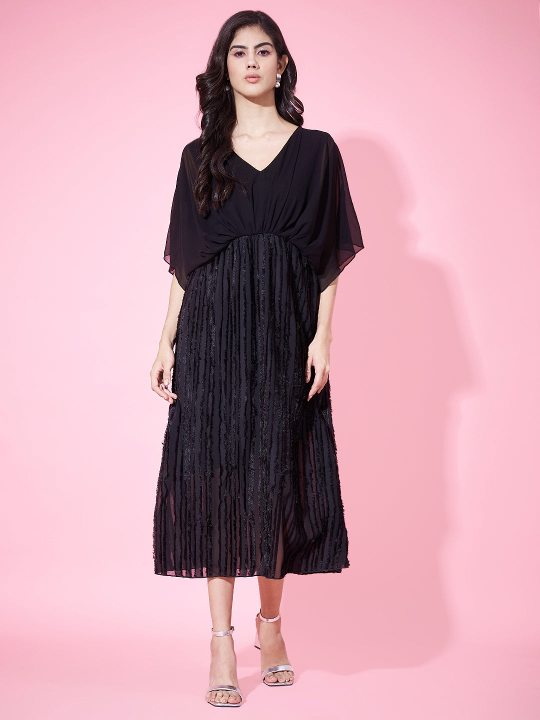 Embellished Black flared Midi Dress