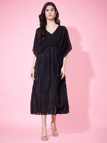 Embellished Black flared Midi Dress