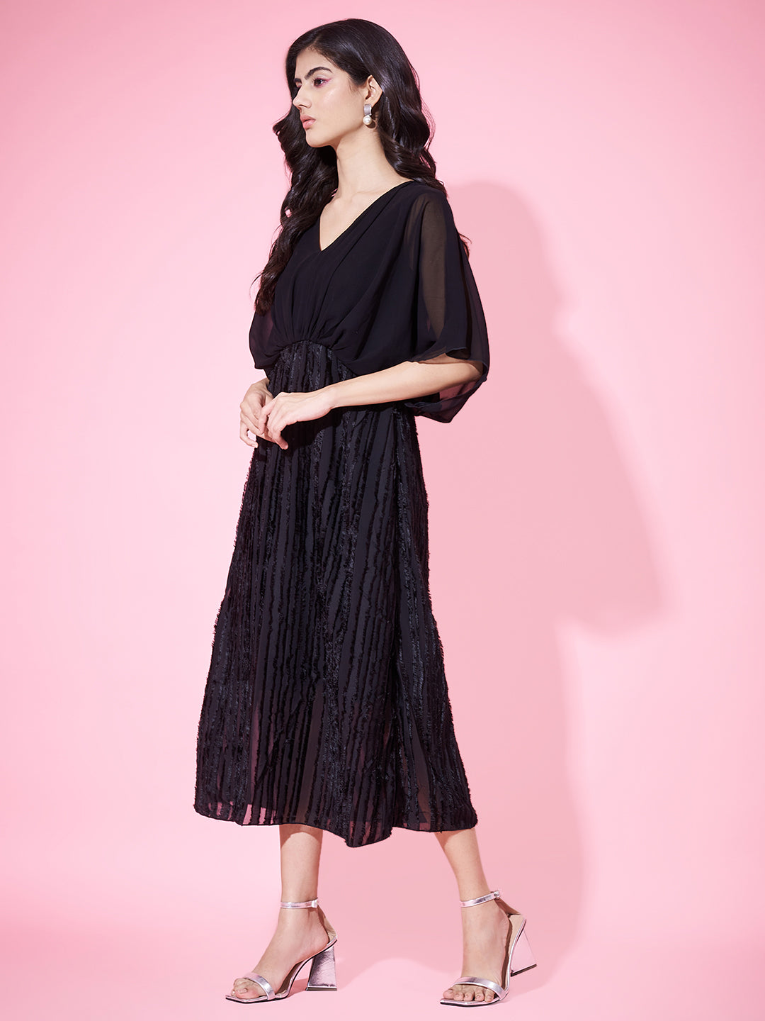 Embellished Black flared Midi Dress
