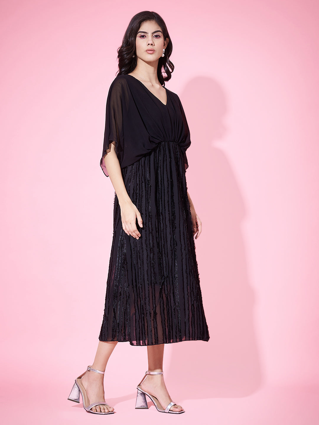 Embellished Black flared Midi Dress