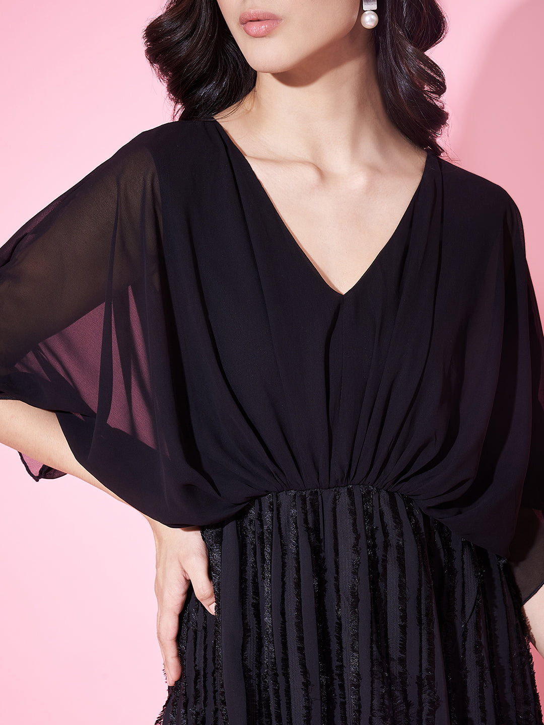 Embellished Black flared Midi Dress
