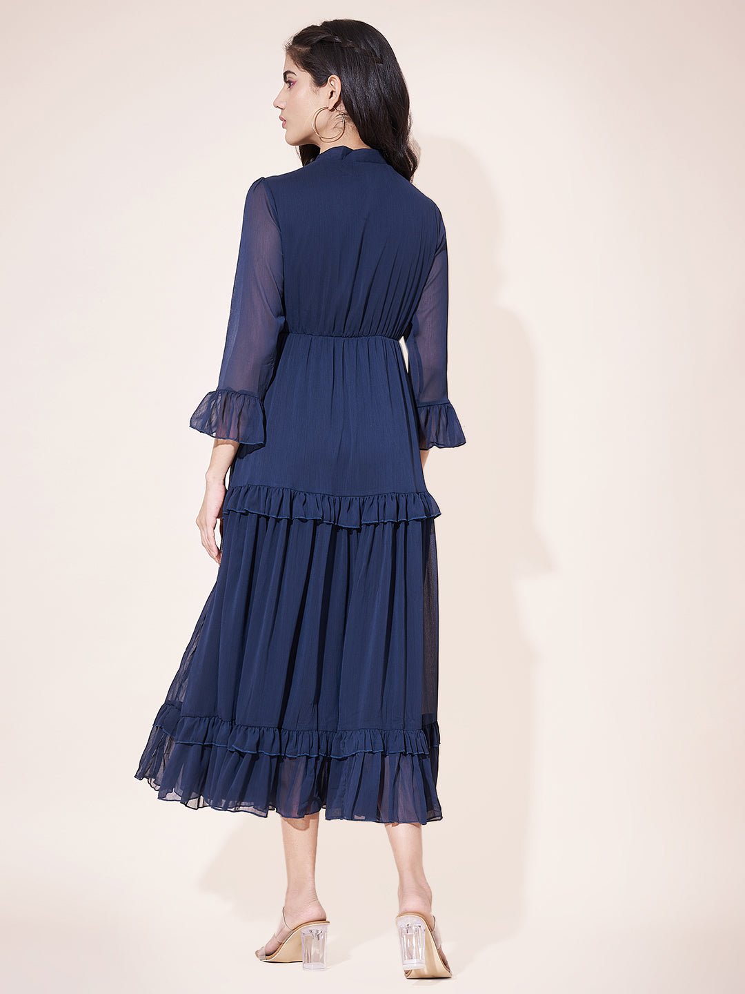 Fancy Blue Ruffled Midi Dress