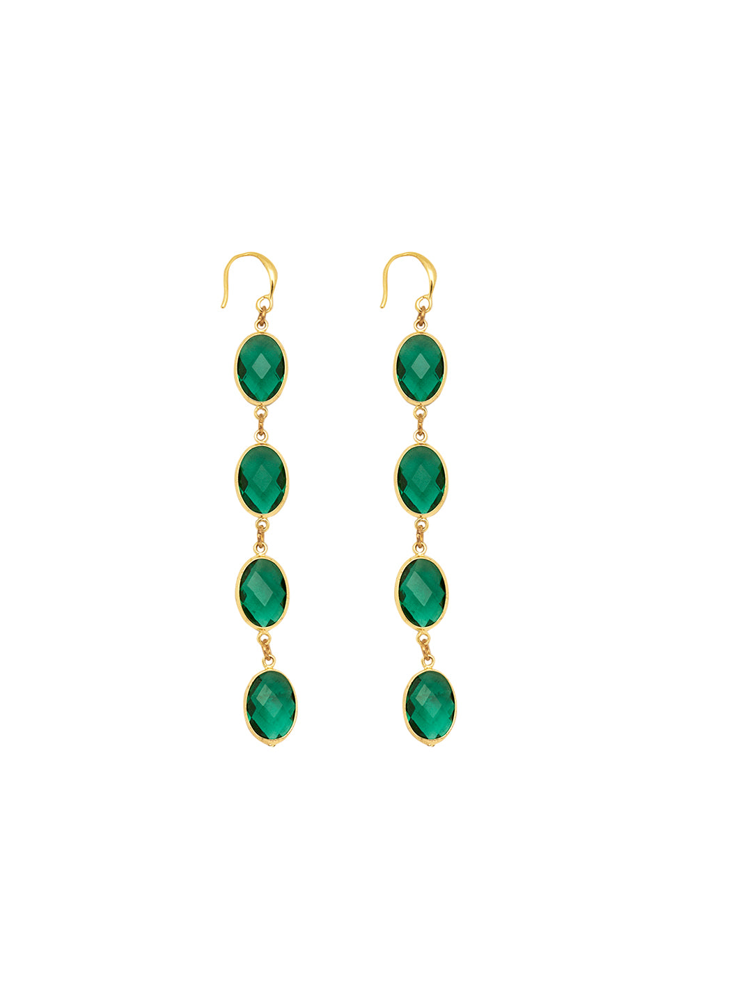 Women Gold-Plated Anti-Tarnish Cubic Zirconia Green Drop Earrings