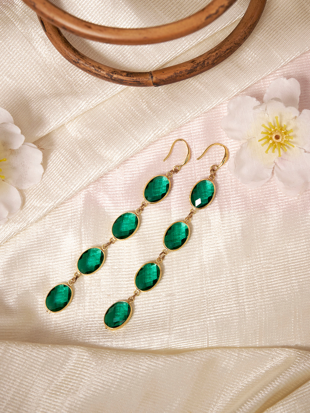 Women Gold-Plated Anti-Tarnish Cubic Zirconia Green Drop Earrings