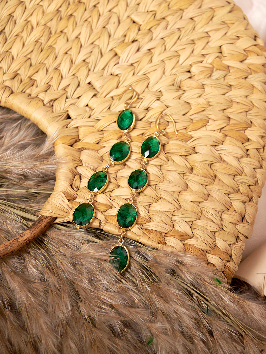 Women Gold-Plated Anti-Tarnish Cubic Zirconia Green Drop Earrings