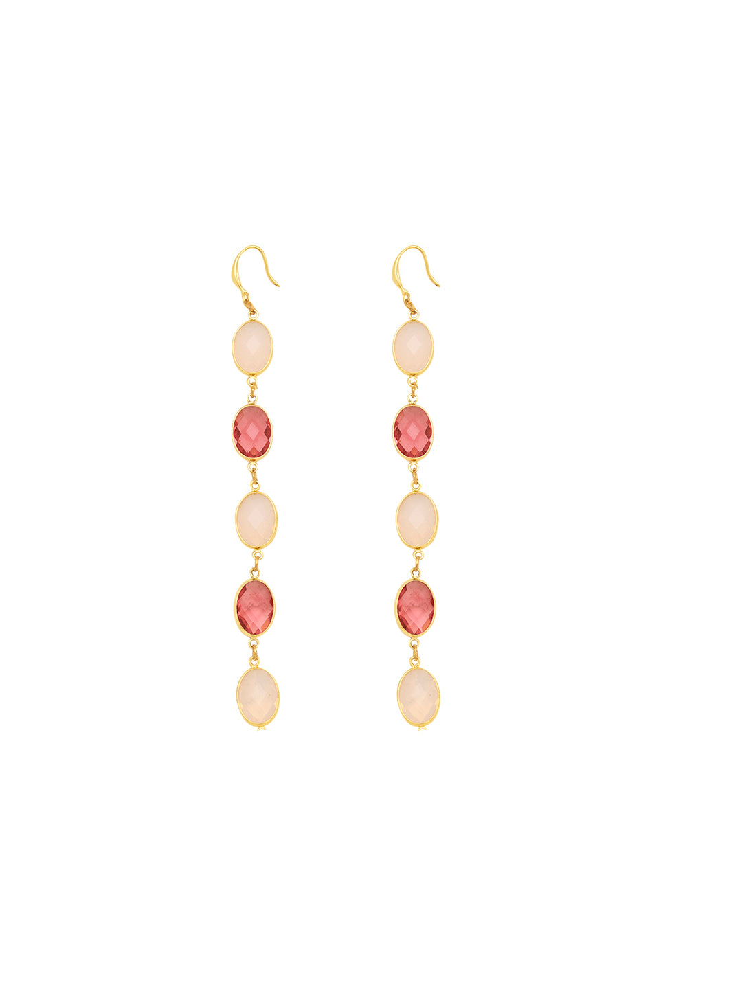 Gold Plated Stainless Steel Cubic Zirconia Peach Pink Earrings