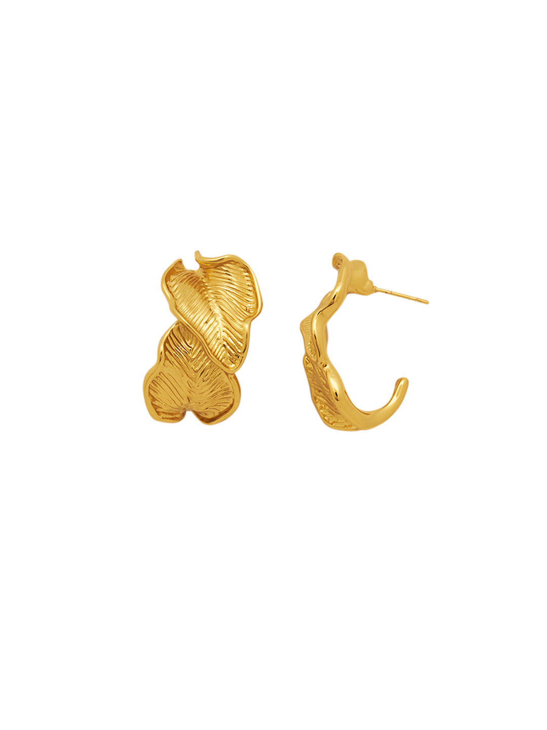 Women Gold-Plated Stainless Steel Dual Leaf Studs Earrings