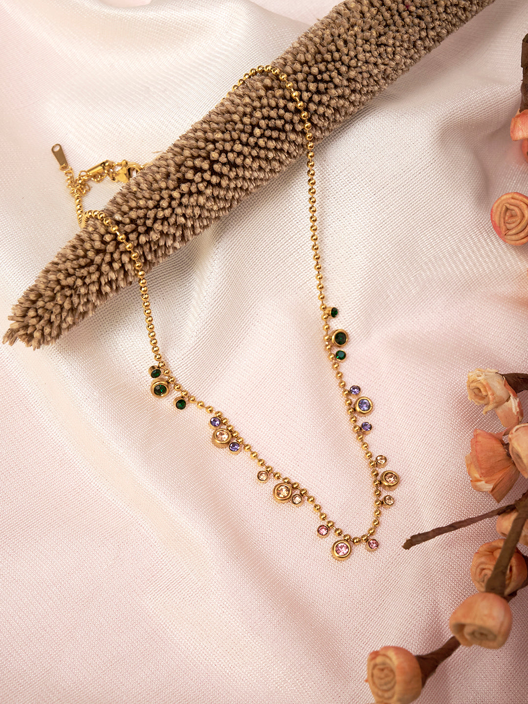 Women Gold-Plated Cubic Zirconia Stainless Steel Necklace