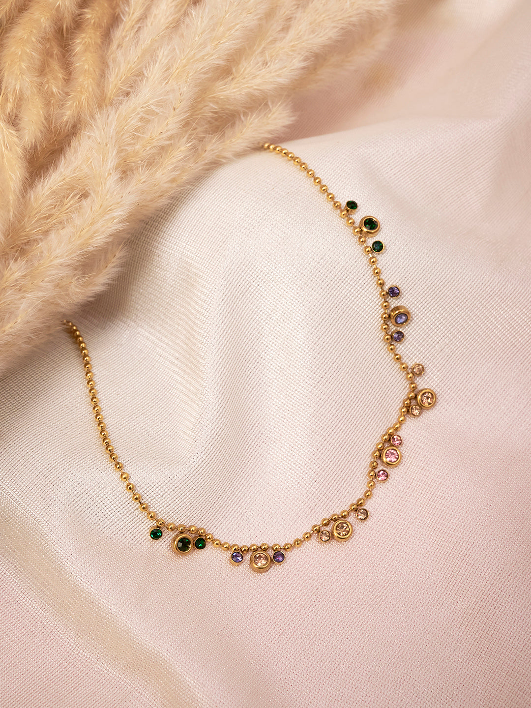 Women Gold-Plated Cubic Zirconia Stainless Steel Necklace