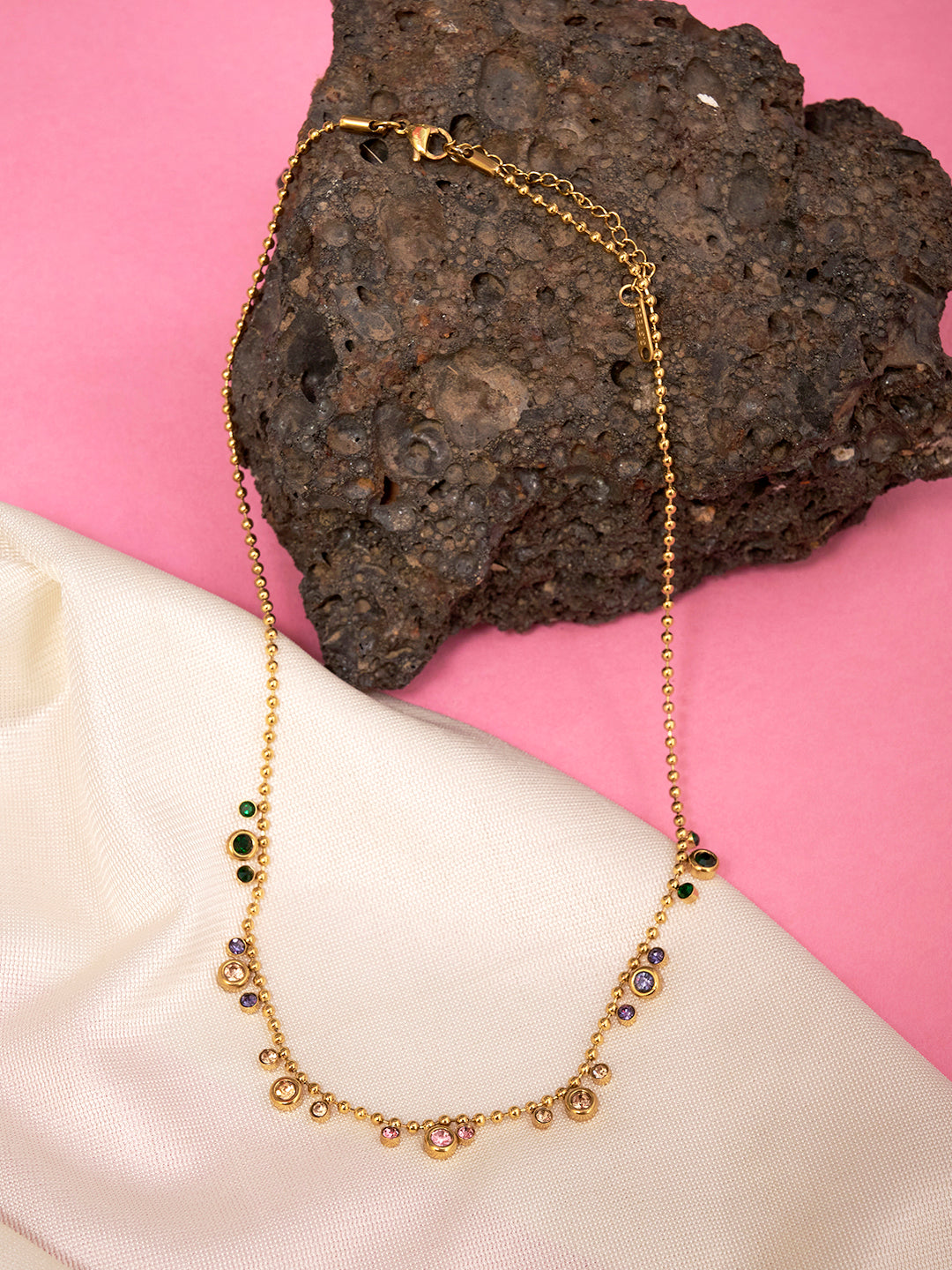 Women Gold-Plated Cubic Zirconia Stainless Steel Necklace